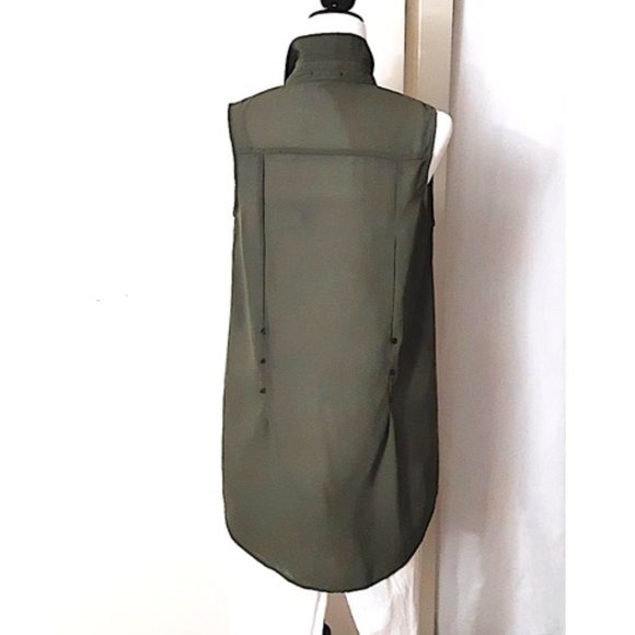 SEDUCTIONS Green Tunic Top Spread Collar Button Front Hi-low A-line Sleeveless - Picture 4 of 11